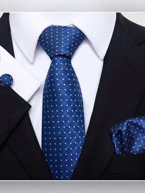 AliZEAl Blue Polka Dot Tie Set Men's Exquisite dark blue with cuff links